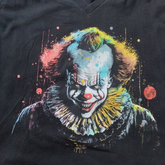 Bella+Canvas Black Short Sleeve Vneck Colorful Pennywise IT Graphic Print TShirt - Picture 7 of 8